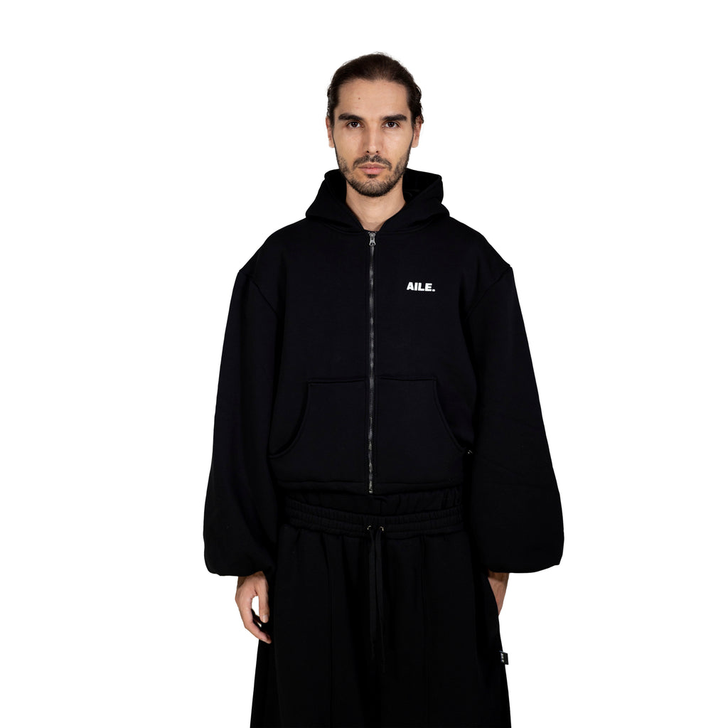 sudadera-negra-oversize-confeccion-galicia, artesanal AILE,Diseñada  para durar