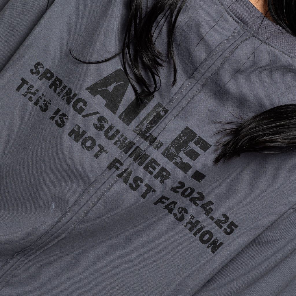 OVERSIZE CROPPED GRAPHIC T-SHIRT IN GREY