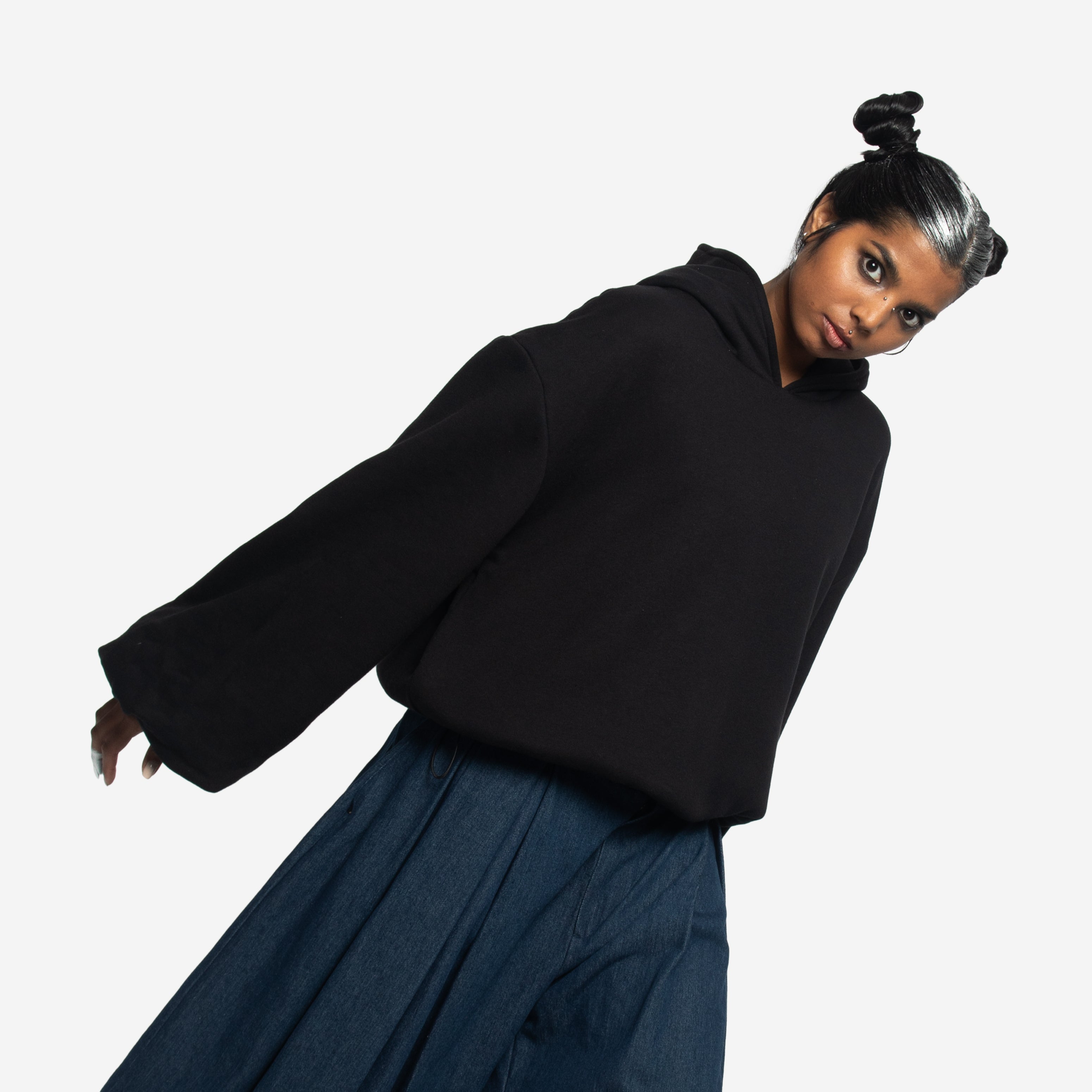 BLACK DOUBLE LAYERING HOODIE