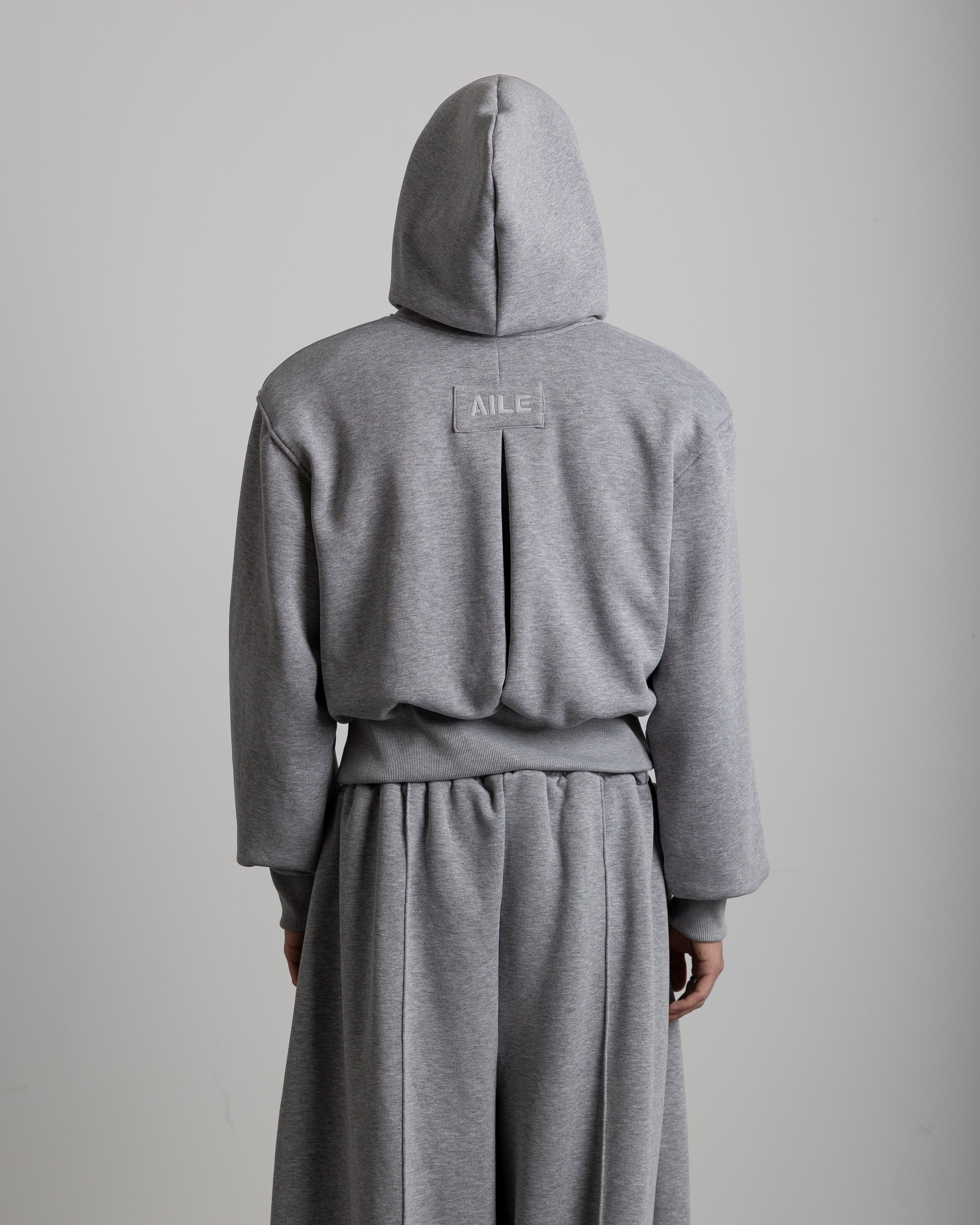 GREY PLEATED BACK HOODIE